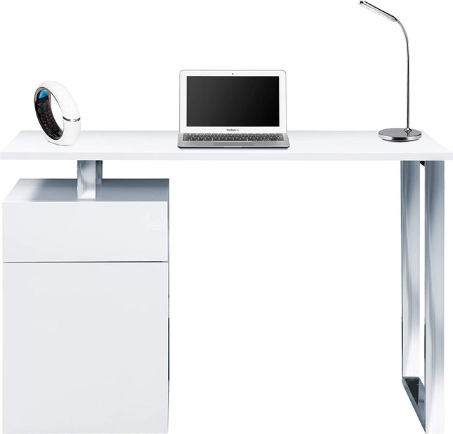 Centurion Supports CALISTA Gloss White with Brushed Steel Legs 3-Drawer Contemporary Home Office Computer Desk