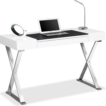 Centurion Supports ADONIS Gloss White and Chrome Ergonomic Home Office Luxury Computer Desk