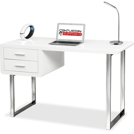 Centurion Supports HARMONIA Gloss White with Chrome legs 2-Drawer Contemporary Home Office Luxury Computer Desk