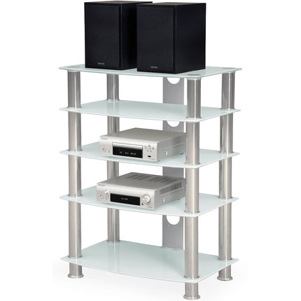 Centurion Supports Galago 5-Shelf White with Silver Legs Flat Screen TV/Hi-Fi/AV Rack Glass Stand