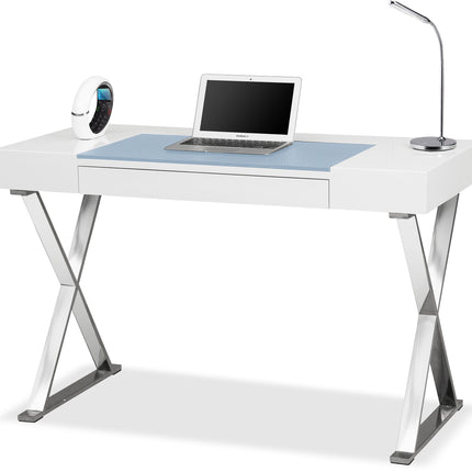 Centurion Supports ADONIS White with Built-In Luxury Light Blue Leather Pad Ergonomic Home Office Desk