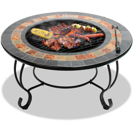 Centurion Supports Fireology DAKOTA Deluxe Garden and Patio Heater, Fire Pit, Brazier, Coffee Table, Barbecue and Ice Bucket with Slate Tiles