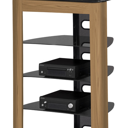 Centurion Supports Zinnia Black with Oak Fascia 5-Shelf Flat Screen TV, Hi-Fi, AV Rack, Media Stand, Entertainment Unit