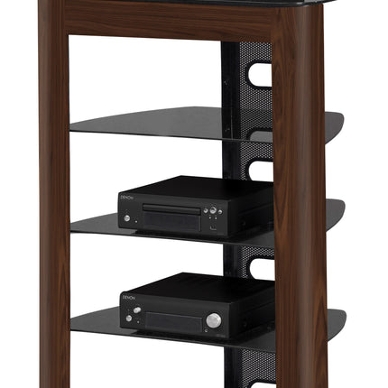 Centurion Supports Zinnia 5-Shelf Black Glass with Walnut Fascia Flat Screen TV/Hi-Fi/AV Rack Glass Stand