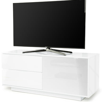 Centurion Supports Gallus ULTRA Remote Friendly BeamThru Gloss White with 2-White Drawers 32"-55" Flat Screen Cabinet TV Stand