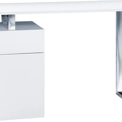 Centurion Supports CALISTA Gloss White with Brushed Steel Legs 3-Drawer Contemporary Home Office Computer Desk