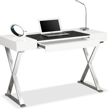 Centurion Supports ADONIS Gloss White and Chrome Ergonomic Home Office Luxury Computer Desk