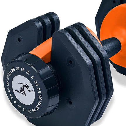 Strongology Urban25 Home Fitness Black and Orange Adjustable Smart Dumbbell from 2.5kg up to 25kg Training Weights