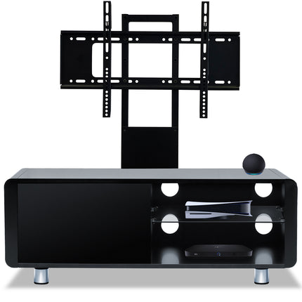 Centurion Supports Amalfi Gloss Black with Black Sides Beam-Thru Remote Friendly 32"-55" Flat Screen TV Cabinet with Mounting Arm