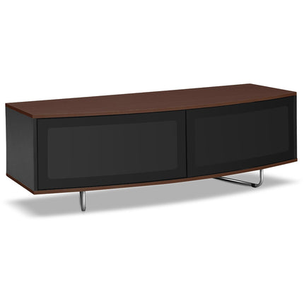 Centurion Supports Caru Gloss Black and Walnut Beam-Thru Remote Friendly Super-Contemporary "D" Shape Design 32"-65" LED/OLED/LCD TV Cabinet