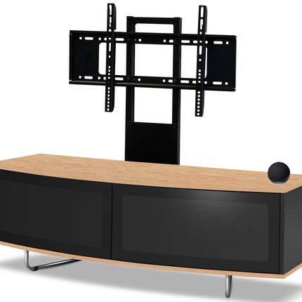 Centurion Supports Caru Black Oak Beam-Thru Remote Friendly Super-Contemporary D Shape Design 32"-65" LED/OLED/LCD TV Cabinet with Mounting Arm