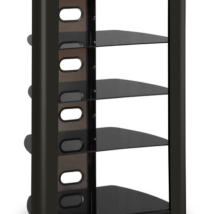 Centurion Supports Zinnia 5-Shelf Black Glass with Gloss Black Fascia Flat Screen TV/Hi-Fi/AV Rack Glass Stand