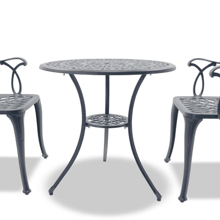 Centurion Supports POSITANO Luxurious Garden and Patio Table and 2 Large Chairs with Armrests Cast Aluminium Bistro Set - Grey