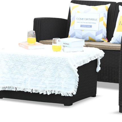 Centurion Supports SANTANA 4 Piece PE Rattan 4-Seater with Cushions Garden Furniture and Coffee Table Set in Black