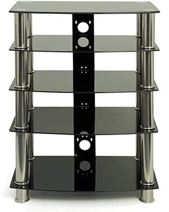 Centurion Supports Galago 5-Shelf Premium Black Glass with Silver Legs AV Rack