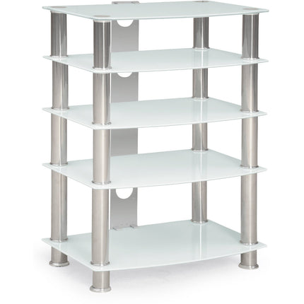 Centurion Supports Galago 5-Shelf White with Silver Legs Flat Screen TV/Hi-Fi/AV Rack Glass Stand