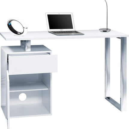 Centurion Supports CALISTA Gloss White with Brushed Steel Legs 3-Drawer Contemporary Home Office Computer Desk