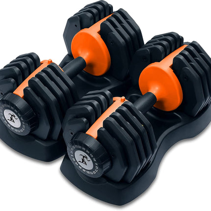 Strongology Urban25 Home Fitness Black and Orange Adjustable Smart Dumbbells from 2.5kg up to 25kg Training Weights