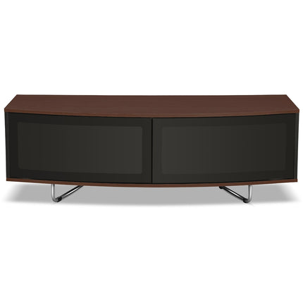 Centurion Supports Caru Gloss Black and Walnut Beam-Thru Remote Friendly Super-Contemporary "D" Shape Design 32"-65" LED/OLED/LCD TV Cabinet