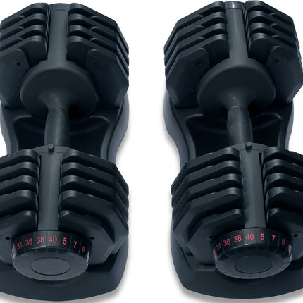 Strongology Home Fitness Adjustable Smart Dumbbell Pair from 5kg to 40kg Training Weights in Black