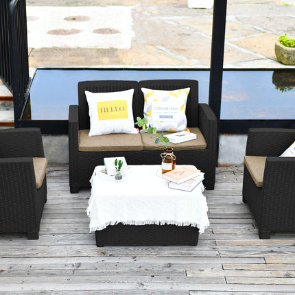 Centurion Supports SANTANA 4 Piece PE Rattan 4-Seater with Cushions Garden Furniture and Coffee Table Set in Black
