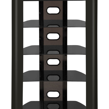 Centurion Supports Zinnia 5-Shelf Black Glass with Gloss Black Fascia Flat Screen TV/Hi-Fi/AV Rack Glass Stand