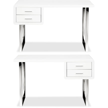 Centurion Supports HARMONIA Gloss White with Chrome legs 2-Drawer Contemporary Home Office Luxury Computer Desk