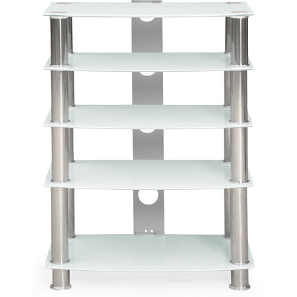 Centurion Supports Galago 5-Shelf White with Silver Legs Flat Screen TV/Hi-Fi/AV Rack Glass Stand