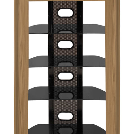 Centurion Supports Zinnia Black with Oak Fascia 5-Shelf Flat Screen TV, Hi-Fi, AV Rack, Media Stand, Entertainment Unit