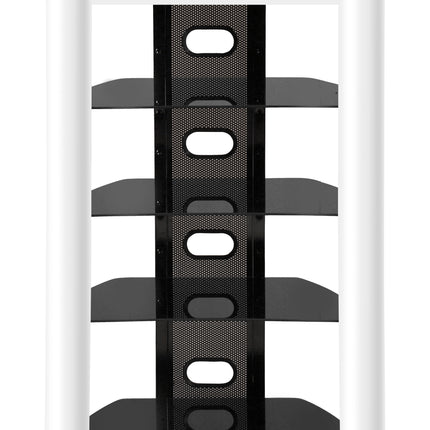 Centurion Supports ZINNIA 5-Tier Black Glass Shelves with Gloss White Fascia Entertainment Media Audio Rack