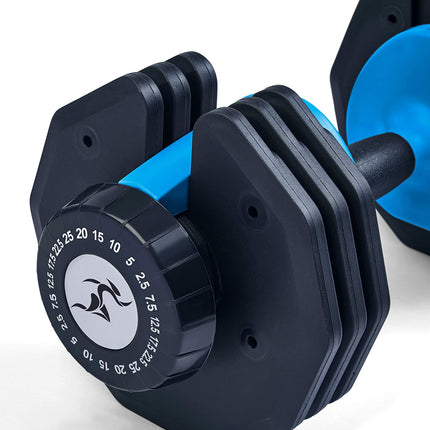 Strongology Urban25 Home Fitness Black and Blue Adjustable Smart Dumbbells from 2.5kg up to 25kg Training Weights