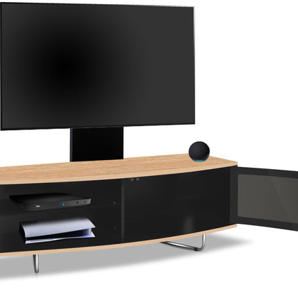 Centurion Supports Caru Black Oak Beam-Thru Remote Friendly Super-Contemporary D Shape Design 32"-65" LED/OLED/LCD TV Cabinet with Mounting Arm