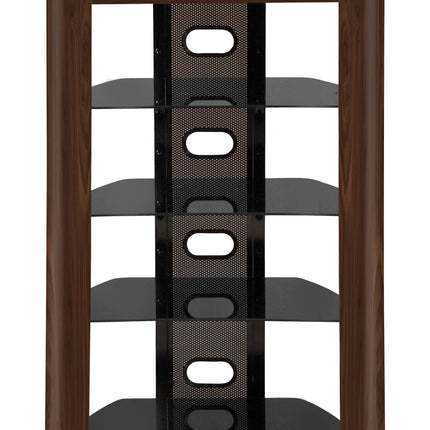 Centurion Supports Zinnia 5-Shelf Black Glass with Walnut Fascia Flat Screen TV/Hi-Fi/AV Rack Glass Stand
