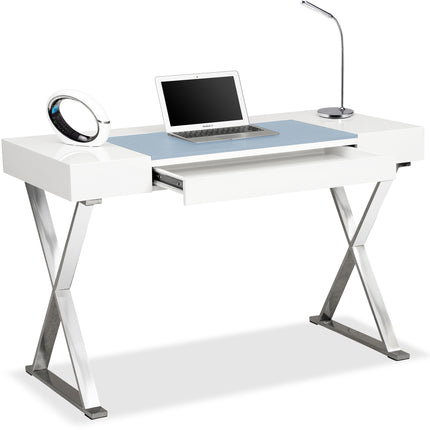 Centurion Supports ADONIS White with Built-In Luxury Light Blue Leather Pad Ergonomic Home Office Desk