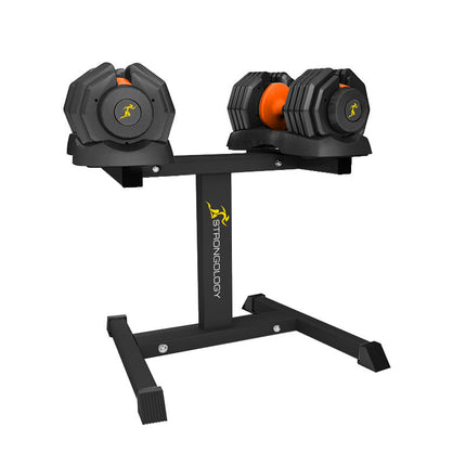 Strongology Urban25 Orange Adjustable Dumbbell Pair with Free Durable Steel Adjustable Urban25 Dumbbell Floor Stand
