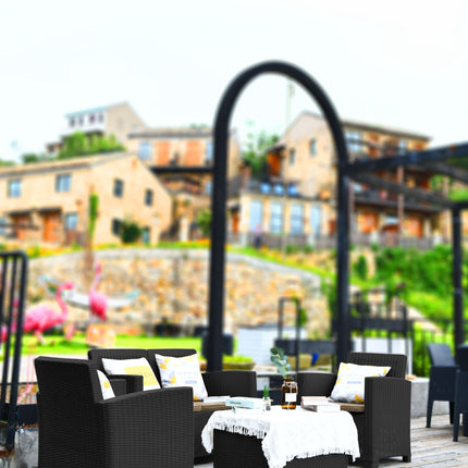 Centurion Supports SANTANA 4 Piece PE Rattan 4-Seater with Cushions Garden Furniture and Coffee Table Set in Black
