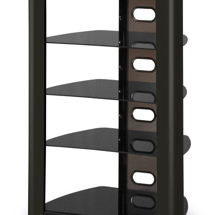 Centurion Supports Zinnia 5-Shelf Black Glass with Gloss Black Fascia Flat Screen TV/Hi-Fi/AV Rack Glass Stand