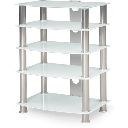Centurion Supports Galago 5-Shelf White with Silver Legs Flat Screen TV/Hi-Fi/AV Rack Glass Stand