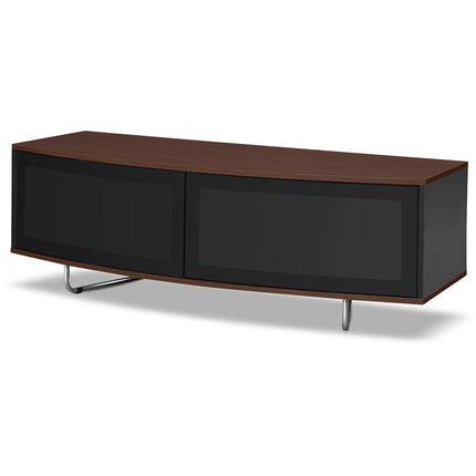 Centurion Supports Caru Gloss Black and Walnut Beam-Thru Remote Friendly Super-Contemporary "D" Shape Design 32"-65" LED/OLED/LCD TV Cabinet