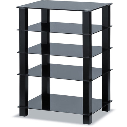 Centurion Supports TRINITY Gloss Black 5 Shelf with Black Legs Flat Screen TV Rack Glass Stand
