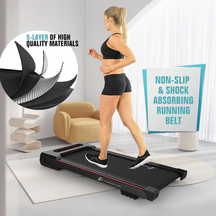 Strongology MOTIONIC BLACK Home and Office Ultra Quiet Adjustable Speed 1-8km/h Slimline 2.5HP Bluetooth Treadmill with LED Display - Fully Assembled