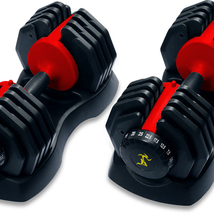 Strongology Urban25 Pair Home Fitness Black Red Adjustable Smart Dumbbells from 2.5kg up to 25kg Training Weights