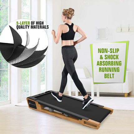 Strongology INCLINO 5° Incline Light Walnut Wood Finish Home and Office Quiet 2.0HP Adjustable Speed 1-6km/h Bluetooth  LED Display Treadmill - Fully Assembled