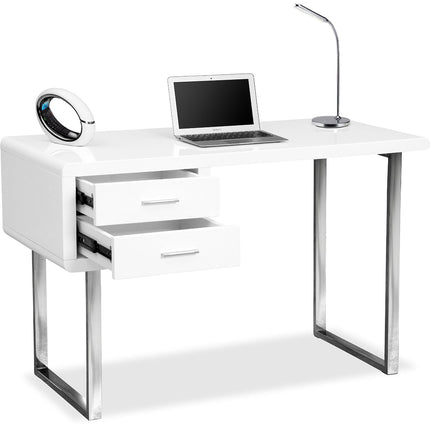 Centurion Supports HARMONIA Gloss White with Chrome legs 2-Drawer Contemporary Home Office Luxury Computer Desk