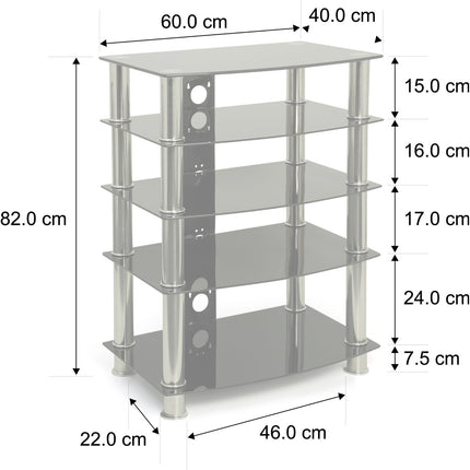 Centurion Supports Galago 5-Shelf White with Silver Legs Flat Screen TV/Hi-Fi/AV Rack Glass Stand