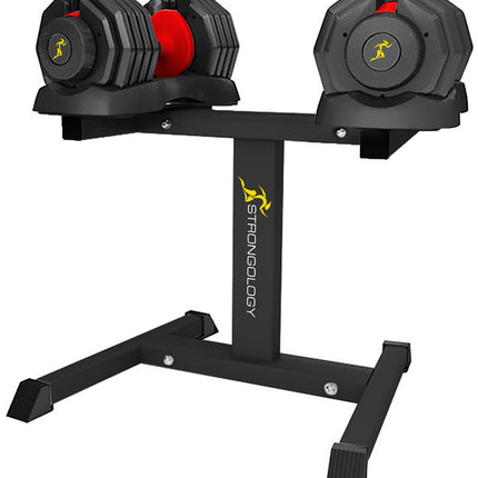 Strongology Urban25 Red Adjustable Dumbbell Pair with Free Durable Steel Adjustable Urban25 Dumbbell Floor Stand