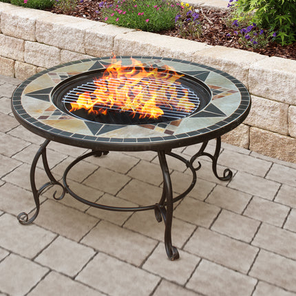 Centurion Supports Fireology CALAGORA Grand Garden and Patio Heater Fire Pit Brazier, Coffee Table, Barbecue and Ice Bucket with Granite Tiles