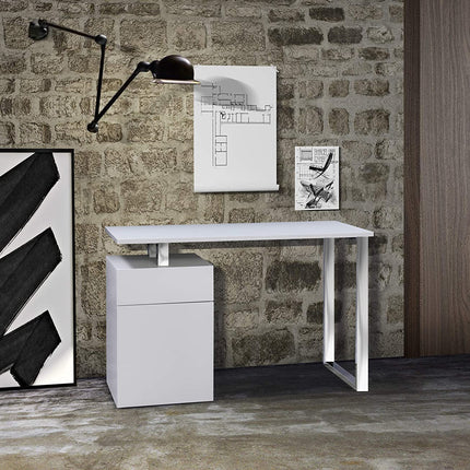 Centurion Supports CALISTA Gloss White with Brushed Steel Legs 3-Drawer Contemporary Home Office Computer Desk