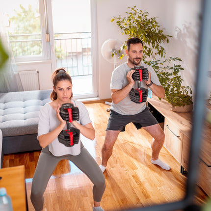 Strongology PENTABELL Pair Home Fitness Black and Red Adjustable Smart Dumbbells from 2kg up to 22kg Training Weights