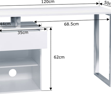 Centurion Supports CALISTA Gloss White with Brushed Steel Legs 3-Drawer Contemporary Home Office Computer Desk